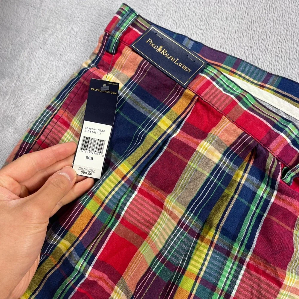 Polo Ralph Lauren Mens Big & Tall 56 Madras Plaid Pleated Shorts Multi 5838544